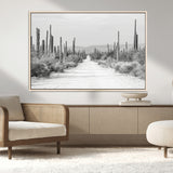 35537313-MGV-CV-36X24-Monochrome Desert Wall Art Canvas Print, Framed Cactus Path Art Picture Print, Southwestern Landscape Perfect Southwestern