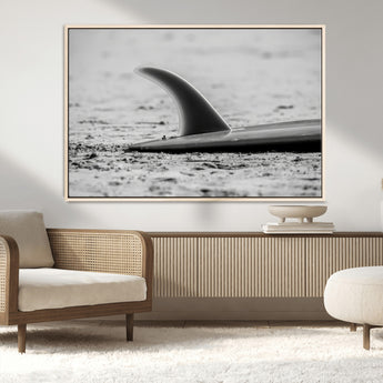 62314230-MGV-CV-36X24-Black White Surfboard Wall Art Canvas Print, Framed Minimalist Beach Art Picture Print, Surf Fin Perfect Minimalist Coastal Decor