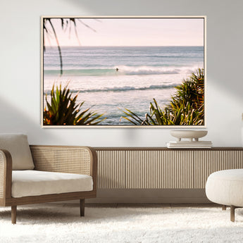 23287092-MGV-CV-36X24-Ocean Surfer Wall Art Canvas Print, Framed Coastal Surf Art Picture Print, Tropical Beach Perfect Tropical Coastal Decor Artwork