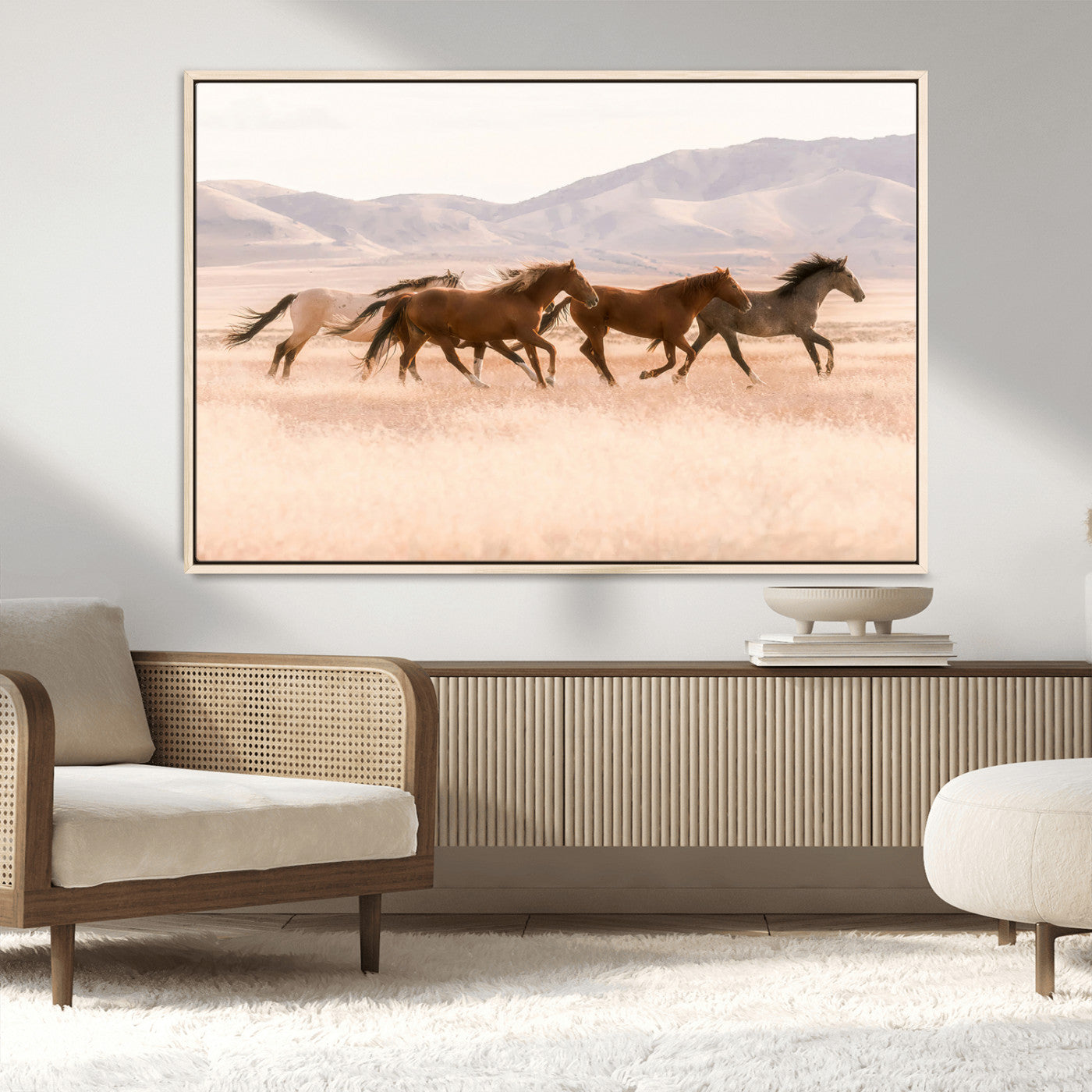 83644685-MGV-CV-36X24-Wild Horse Art Wall Art Canvas Print, Framed Rustic Western Art Picture Print, Desert Horse Scene Perfect Rustic Western Decor