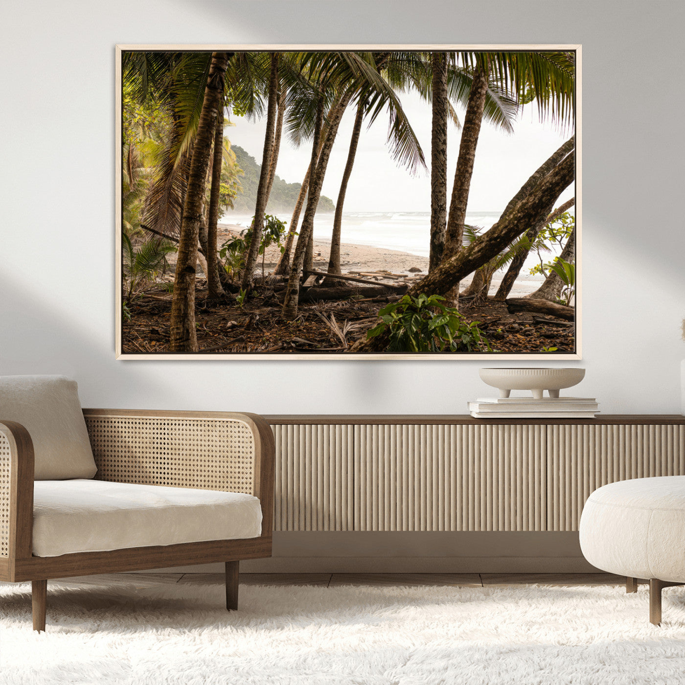 92093951-MGV-CV-36X24-Tropical Jungle Wall Art Canvas Print, Framed Palm Tree Forest Art Picture Print, Coastal Escape Perfect Jungle Retreat Decor