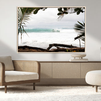 50382104-MGV-FC-36X24_Natural-Tropical Surf Wall Art Canvas Print, Framed Palm Tree View Art Picture Print, Beach House Art Perfect Boho Coastal Decor Artwork