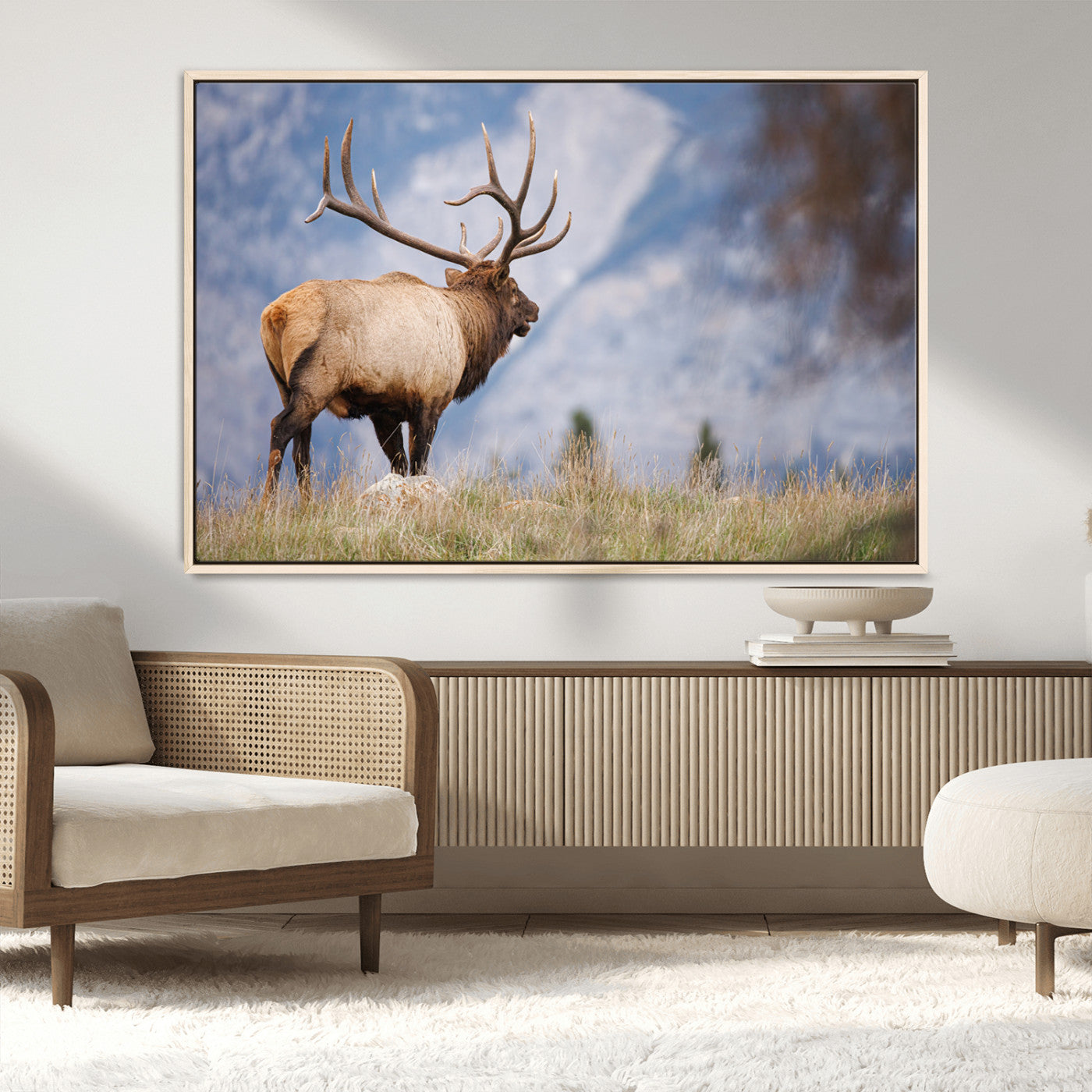 26365841-MGV-CV-36X24-Mountain Elk Art Wall Art Canvas Print, Framed Rustic Wildlife Print Art Picture Print, Lodge Style Decor Perfect Rustic Lodge