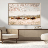 64892775-MGV-CV-36X24-Longhorn Cattle Wall Art Canvas Print, Framed Texas Ranch Art Picture Print, Western Cow Perfect Western Decor Artwork