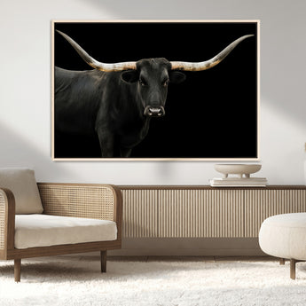 99448328-MGV-CV-36X24-Longhorn Cattle Wall Art Canvas Print, Framed Texas Ranch Art Picture Print, Western Cow Perfect Farmhouse Decor Artwork