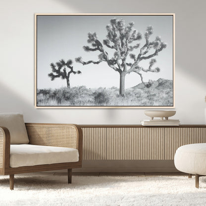 29996209-MGV-FC-36X24_Natural-Joshua Tree Art Wall Art Canvas Print, Framed Black White Landscape Art Picture Print, Desert Tree Decor Perfect Southwestern Boho