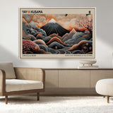 55739266-MGV-CV-36X24-Japanese Wall Art Print – Abstract Yayoi Kusama Inspired Dotted Landscape Poster, Surreal Oriental Mountain and Cherry Blossom