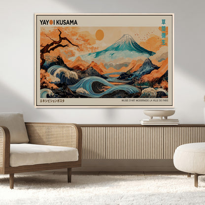 22373530-MGV-FC-36X24_Natural-Japanese Mt Fuji Wave Art Print – Ukiyo e Inspired Sun & Cherry Blossom Poster, Traditional Asian Landscape Painting, Modern