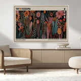 28344895-MGV-FC-36X24_Natural-Dark Floral Abstract Wall Art Poster – Modern Botanical Canvas Print with Beige Border, Kusama Inspired Boho Flower Painting,