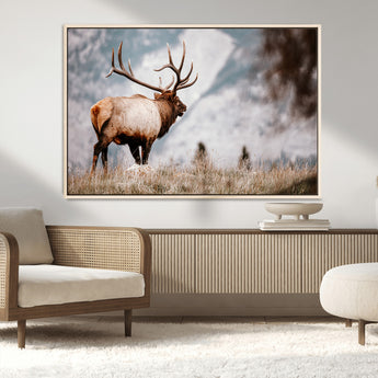 70489411-MGV-CV-36X24-Elk Photography Wall Art Canvas Print, Framed Mountain Wildlife Art Picture Print, Rustic Nature Decor Perfect Rustic Lodge Decor