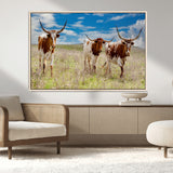 58099948-MGV-FC-36X24_Natural-Texas Longhorn Wall Art Canvas Print, Framed Western Decor Art Picture Print, Rustic Farmhouse Perfect Western Farmhouse Decor