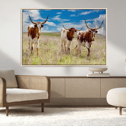 58099948-MGV-FC-36X24_Natural-Texas Longhorn Wall Art Canvas Print, Framed Western Decor Art Picture Print, Rustic Farmhouse Perfect Western Farmhouse Decor