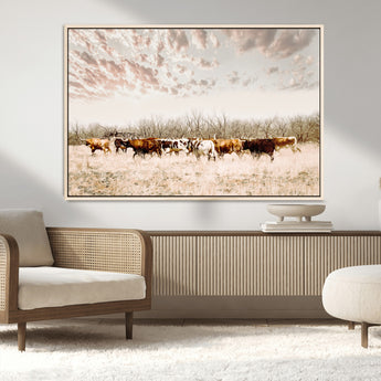 57389417-MGV-CV-36X24-Cow Herd Photography Wall Art Canvas Print, Framed Rustic Farmhouse Decor Art Picture Print, Western Ranch Style Perfect Rustic