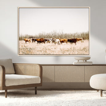 12454132-MGV-CV-36X24-Cow Herd Photography Wall Art Canvas Print, Framed Rustic Farmhouse Decor Art Picture Print, Western Ranch Style Perfect Rustic