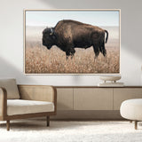 34451925-MGV-FC-36X24_Natural-Rustic Bison Decor Wall Art Canvas Print, Framed Buffalo Home Accent Art Picture Print, Prairie Wildlife Scene Perfect Western