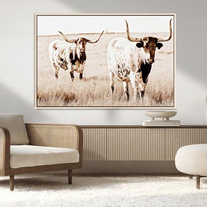 39672786-MGV-CV-36X24-Rustic Cow Scene Wall Art Canvas Print, Framed Farmhouse Style Cattle Art Picture Print, Prairie Animal Duo Perfect Rustic Western