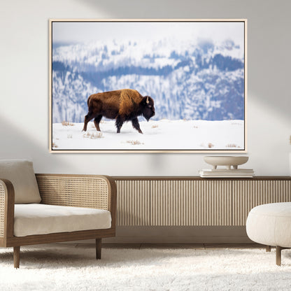 58512275-MGV-CV-36X24-Cowboy Aesthetic Wall Art Canvas Print, Framed Neutral Animal Theme Art Picture Print, Bison Ranch Style Perfect Rustic Western