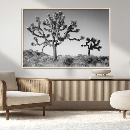 93692513-MGV-CV-36X24-Joshua Tree Wall Art Canvas Print, Framed Monochrome Desert Art Picture Print, Minimalist Nature Scene Perfect Southwestern