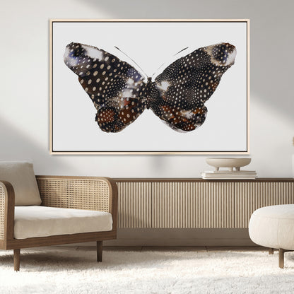 99831147-MGV-FC-36X24_Natural-Spotted Butterfly Wall Art Canvas Print, Framed Neutral Insect Theme Art Picture Print, Earthy Wing Pattern Perfect Modern Rustic