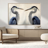 18230556-MGV-FC-36X24_Natural-Blue Heron Pair Wall Art Canvas Print, Framed Coastal Bird Theme Art Picture Print, Tranquil Wildlife Scene Perfect Coastal