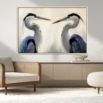 18230556-MGV-FC-36X24_Natural-Blue Heron Pair Wall Art Canvas Print, Framed Coastal Bird Theme Art Picture Print, Tranquil Wildlife Scene Perfect Coastal