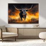 58293979-MGV-FC-36X24_Natural-Longhorn Canvas Wall Art Canvas Print, Framed Bold Bull Wall Art Art Picture Print, Western Animal Decor Perfect Western Dramatic