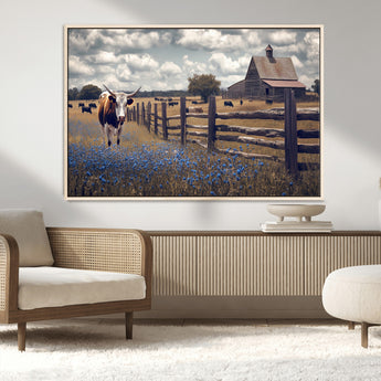 22296025-MGV-CV-36X24-Texas Longhorn Canvas Wall Art Canvas Print, Framed Rustic Barn Wall Art Art Picture Print, Farmhouse Cow Decor Perfect Rustic