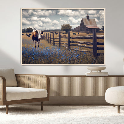22296025-MGV-CV-36X24-Texas Longhorn Canvas Wall Art Canvas Print, Framed Rustic Barn Wall Art Art Picture Print, Farmhouse Cow Decor Perfect Rustic