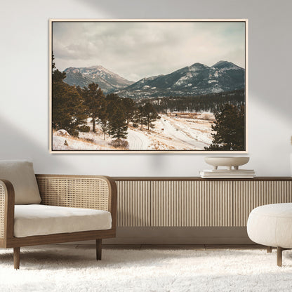 77311749-MGV-FC-36X24_Natural-Mountain Landscape Wall Art Canvas Print, Framed Snowy Peaks Art Picture Print, Alpine Aesthetic Perfect Rustic Winter Decor