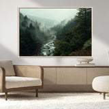 48497565-MGV-FC-36X24_Natural-Misty Forest Wall Art Canvas Print, Framed Foggy River Art Picture Print, Moody Landscape Perfect Moody Wilderness Decor Artwork