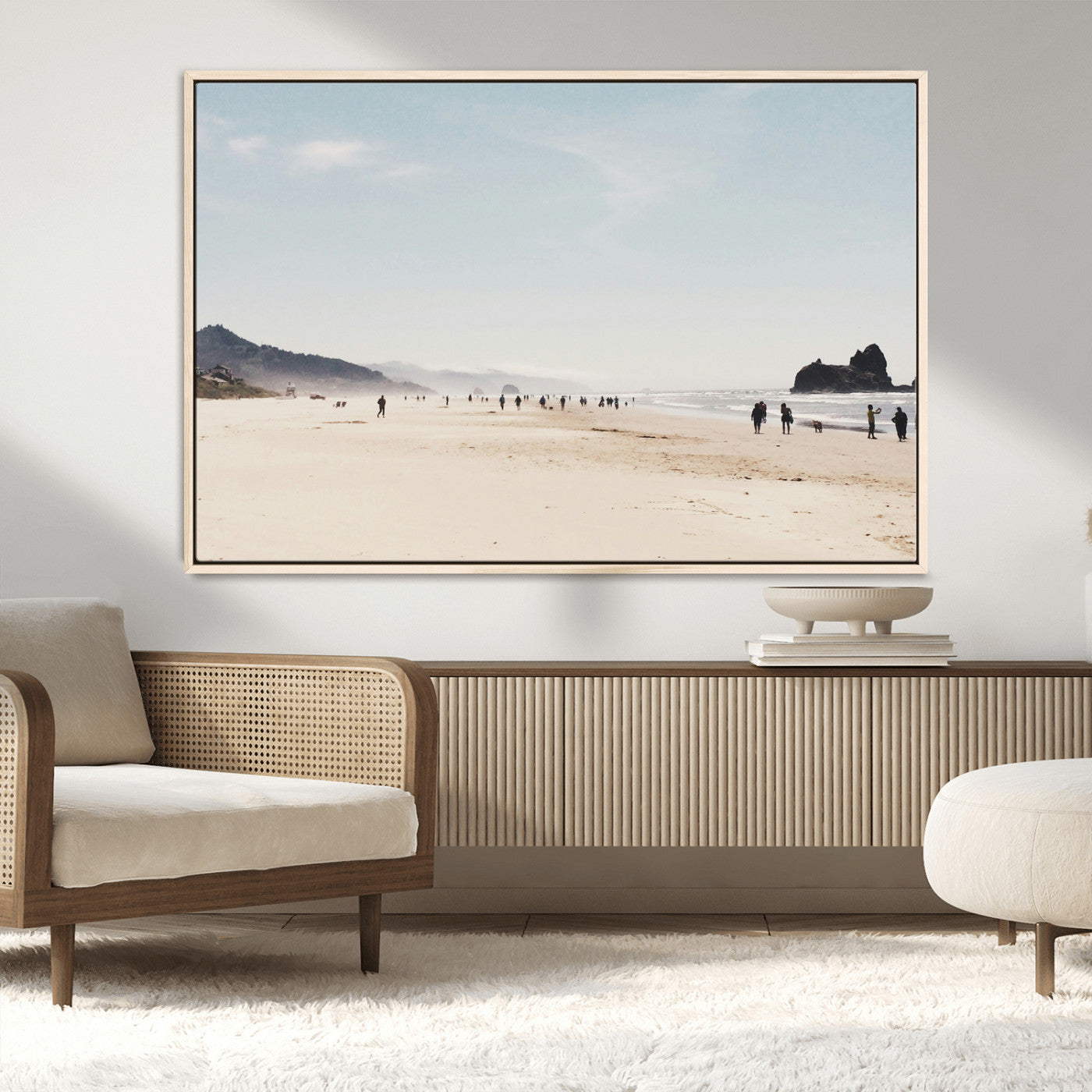 28307820-MGV-CV-36X24-Minimalist Beach Wall Art Canvas Print, Framed Coastal Serenity Art Picture Print, Soft Sand Perfect Modern Coastal Decor Artwork