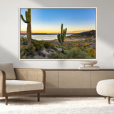 52844711-MGV-CV-36X24-Saguaro Cactus Wall Art Canvas Print, Framed Desert Sunset Art Picture Print, Southwestern Scene Perfect Southwestern Rustic Decor