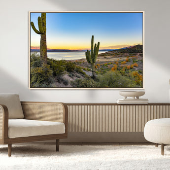 52844711-MGV-CV-36X24-Saguaro Cactus Wall Art Canvas Print, Framed Desert Sunset Art Picture Print, Southwestern Scene Perfect Southwestern Rustic Decor