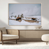 60308289-MGV-FC-36X24_Natural-Bison Wildlife Wall Art Canvas Print, Framed Snowy Prairie Art Picture Print, Western Landscape Perfect Rustic Winter Decor