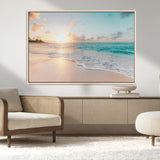 94538225-MGV-CV-36X24-Beach Sunset Wall Art Canvas Print, Framed Ocean Waves Art Picture Print, Summer Escape Perfect Coastal Serenity Decor Artwork