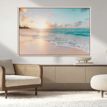 94538225-MGV-CV-36X24-Beach Sunset Wall Art Canvas Print, Framed Ocean Waves Art Picture Print, Summer Escape Perfect Coastal Serenity Decor Artwork