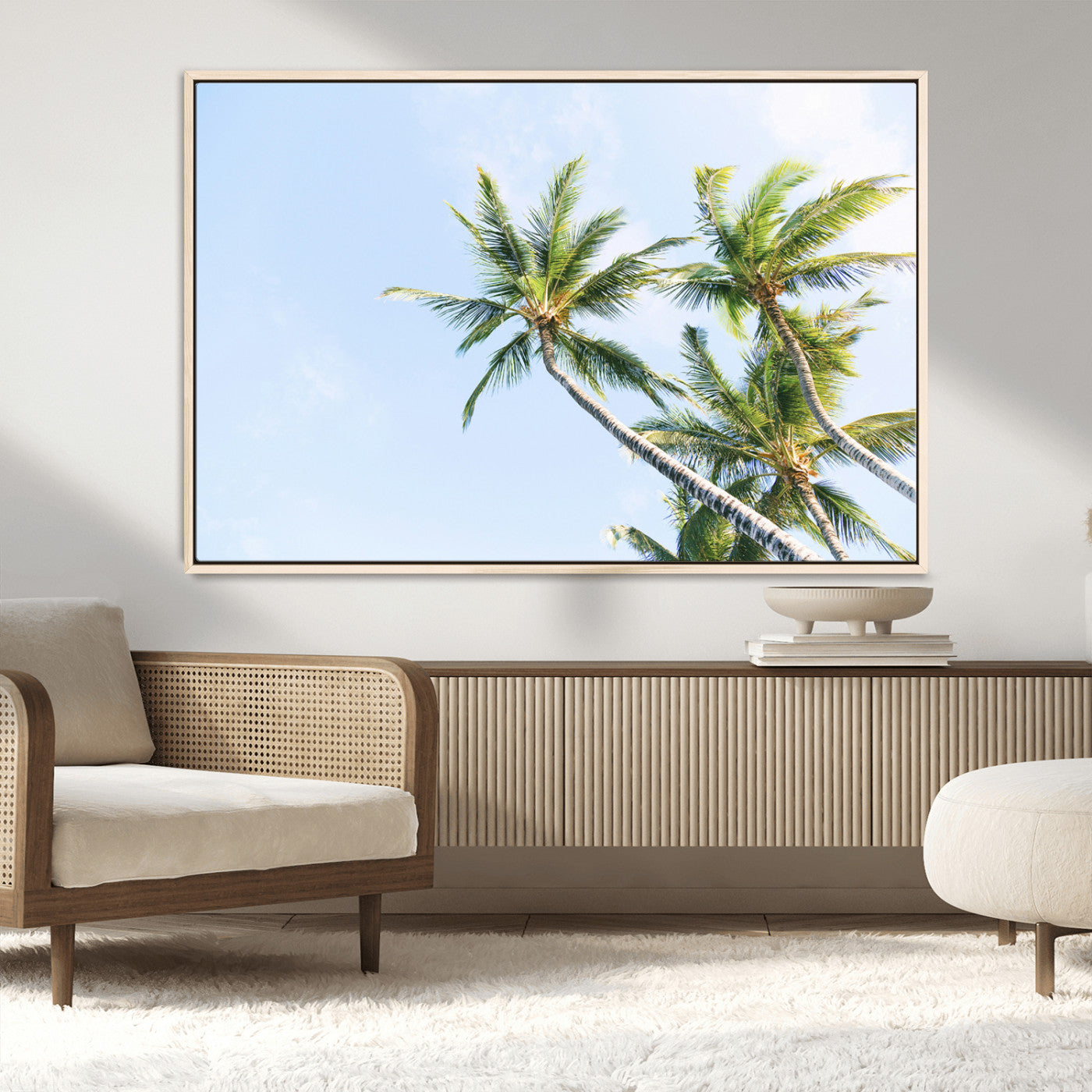 54719115-MGV-CV-36X24-Palm Trees Wall Art Canvas Print, Framed Tropical Aesthetic Art Picture Print, Coastal Serenity Perfect Tropical Minimalist Decor