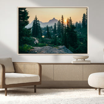 66397982-MGV-CV-36X24-Mountain Landscape Wall Art Canvas Print, Framed Forest Serenity Art Picture Print, Mountain Landscape Perfect Rustic Wilderness