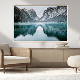 73098373-MGV-CV-36X24-Mountain Lake Wall Art Canvas Print, Framed Winter Wonderland Art Picture Print, Snowy Peaks Perfect Modern Nature Decor Artwork
