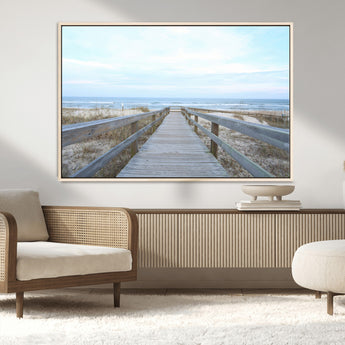 31602988-MGV-CV-36X24-Beach Boardwalk Wall Art Canvas Print, Framed Coastal Serenity Art Picture Print, Ocean View Perfect Coastal Minimalist Decor