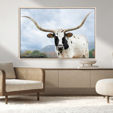 63592811-MGV-CV-36X24-Texas Longhorn Wall Art Canvas Print, Framed Western Rustic Art Picture Print, Farmhouse Decor Perfect Rustic Farmhouse Decor