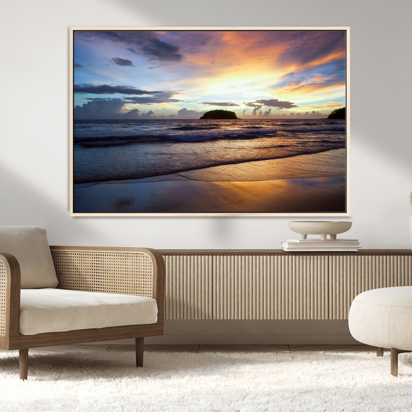 36714356-MGV-CV-36X24-Beach Sunset Wall Art Canvas Print, Framed Ocean Waves Art Picture Print, Tropical Seascape Perfect Coastal Serenity Decor Artwork