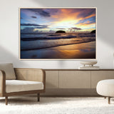 36714356-MGV-CV-36X24-Beach Sunset Wall Art Canvas Print, Framed Ocean Waves Art Picture Print, Tropical Seascape Perfect Coastal Serenity Decor Artwork