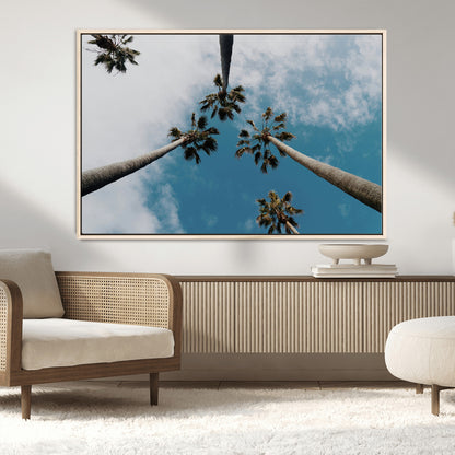 45236398-MGV-CV-36X24-Tropical Palm Trees Wall Art Canvas Print, Framed California Sky Art Picture Print, Minimalist Nature Perfect Coastal Minimalist