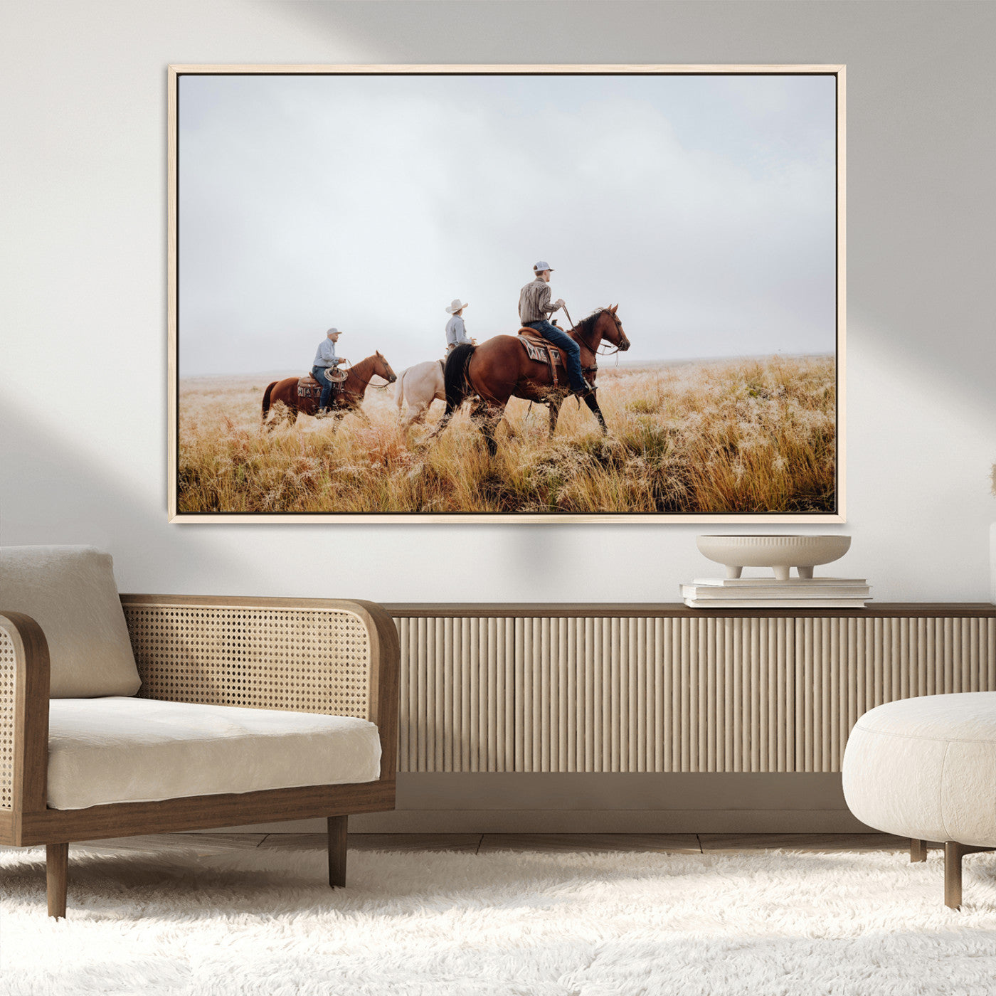 94723307-MGV-CV-36X24-Western Cowboys Wall Art Canvas Print, Framed Rustic Prairie Art Picture Print, Horseback Riding Perfect Rustic Western Decor