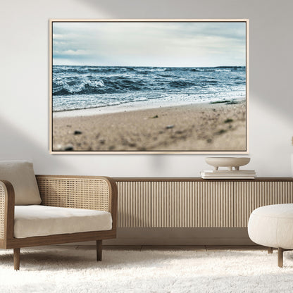 81812590-MGV-CV-36X24-Ocean Wall Art Wall Art Canvas Print, Framed Coastal Canvas Art Picture Print, Moody Seascape Perfect Coastal Minimalist Decor