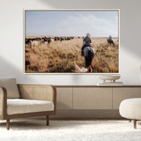 22431577-MGV-CV-36X24-Western Wall Art Wall Art Canvas Print, Framed Cowboy Canvas Art Picture Print, Cattle Drive Scene Perfect Rustic Western Decor