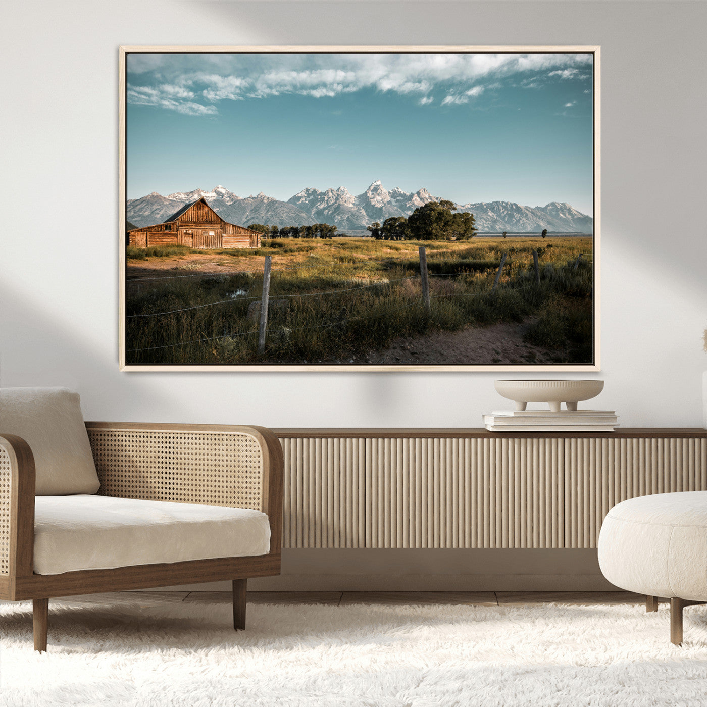 92497443-MGV-CV-36X24-Rustic Farmhouse Wall Art Canvas Print, Framed Mountain Cabin Art Picture Print, Western Landscape Perfect Rustic Farmhouse Decor
