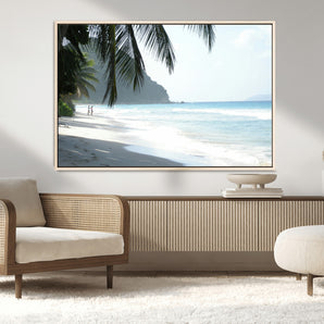 18311030-MGV-CV-36X24-Tropical Beach Wall Art Canvas Print, Framed Serene Ocean Art Picture Print, Palm Tree Shadows Perfect Tropical Coastal Decor