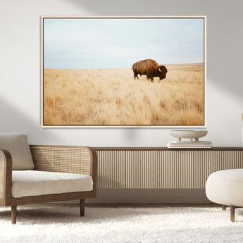 61392510-MGV-CV-36X24-Buffalo Wall Art Wall Art Canvas Print, Framed Western Wildlife Decor Art Picture Print, Rustic Farmhouse Art Perfect Rustic